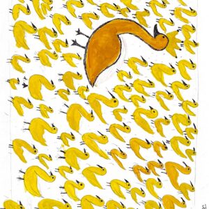 Abstract Yellow Bird Composition – A3 Original Contemporary Artwork