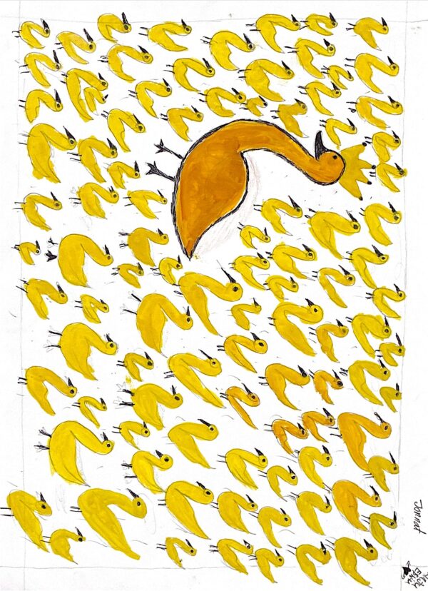 Abstract Yellow Bird Composition – A3 Original Contemporary Artwork
